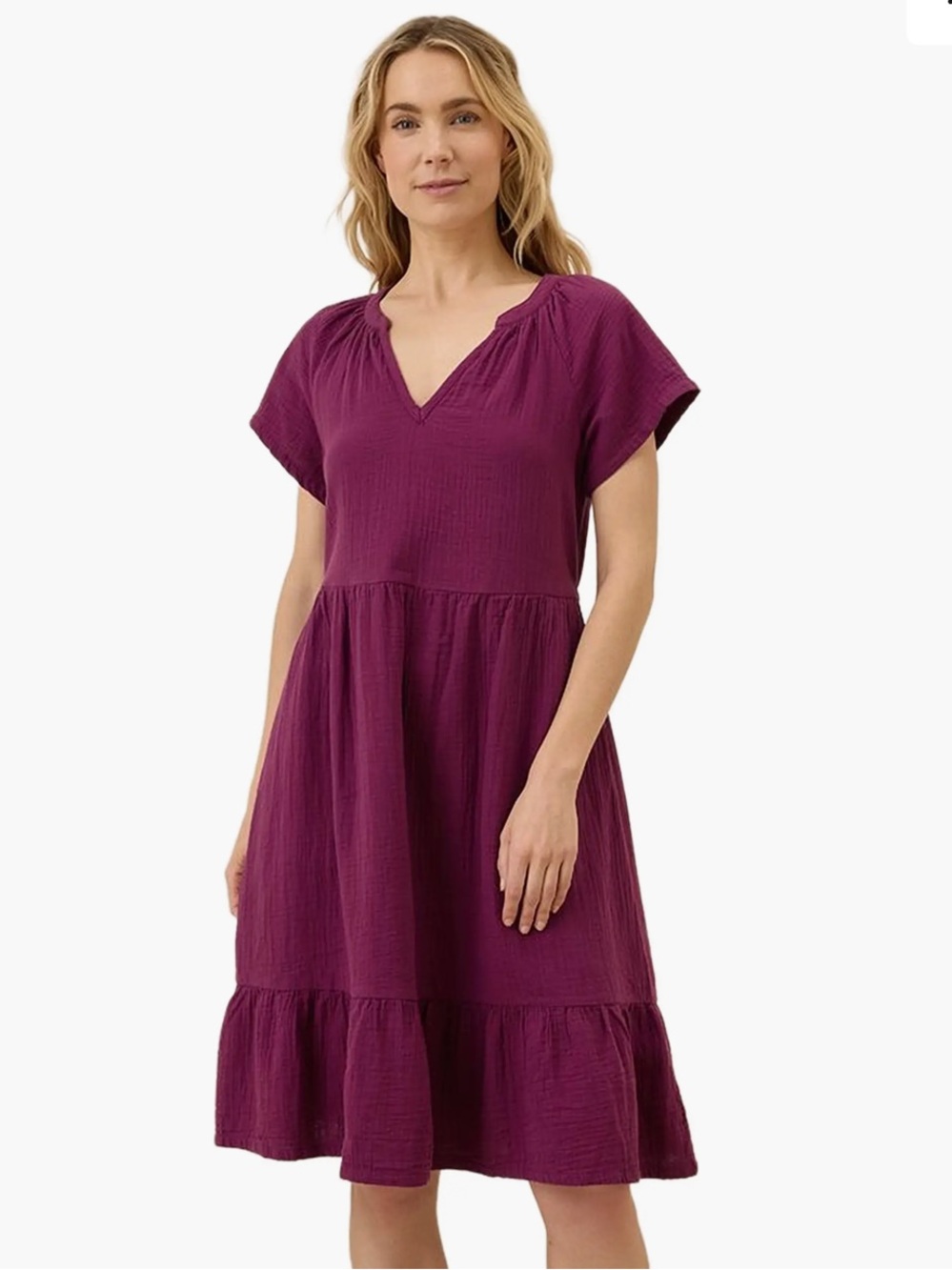 Pact 100% Organic Cotton Coastal Double Gauze Breezy Dress in Sangria